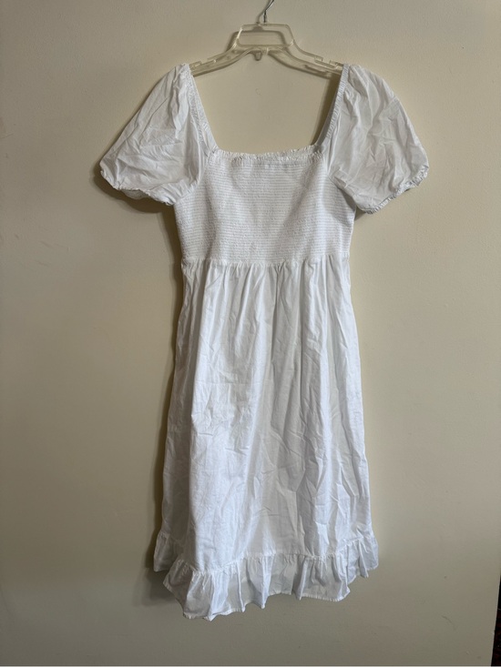 J. Crew Dresses & Skirts - J.CREW L Smocked Puff Sleeve Ruffle Square Neck Midi Dress Cotton White Women's